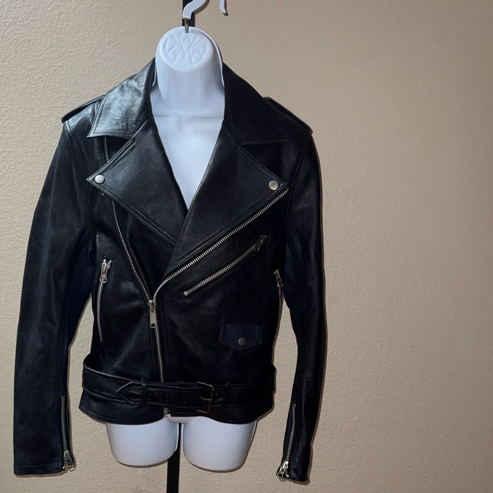 Rare HTF Vintage Acne Studios Black/Blue 100% Leather Biker Jacket Men’s EU 46